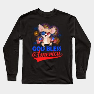 God Bless America 4th Of July Firework Dog Unisex Long Sleeve T-Shirt